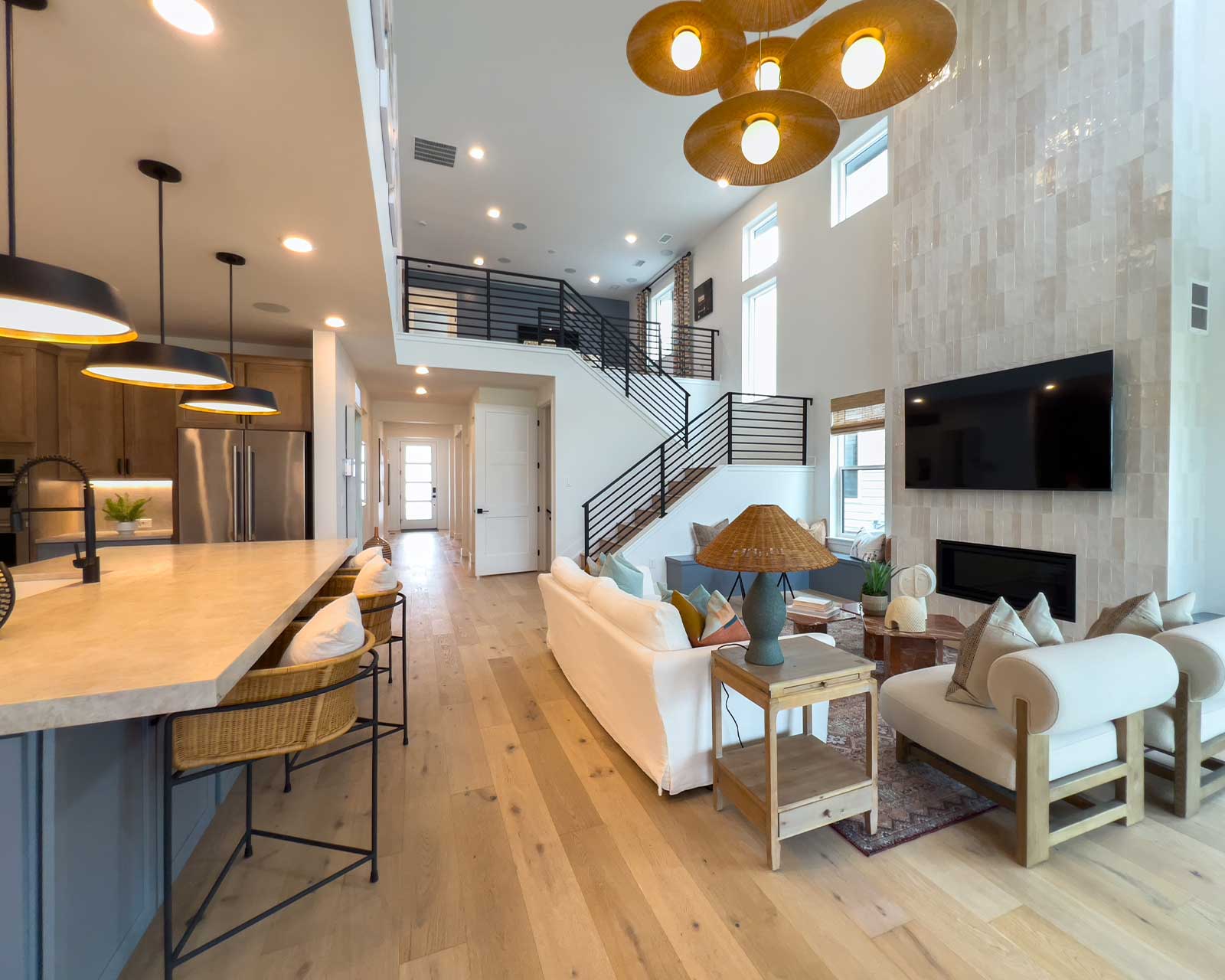 Modern and luxurious living room interior with ambient lighting